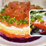 Luxus saláta „Fox coat” vörös halakkal: 10-szer ízletesebb, mint a